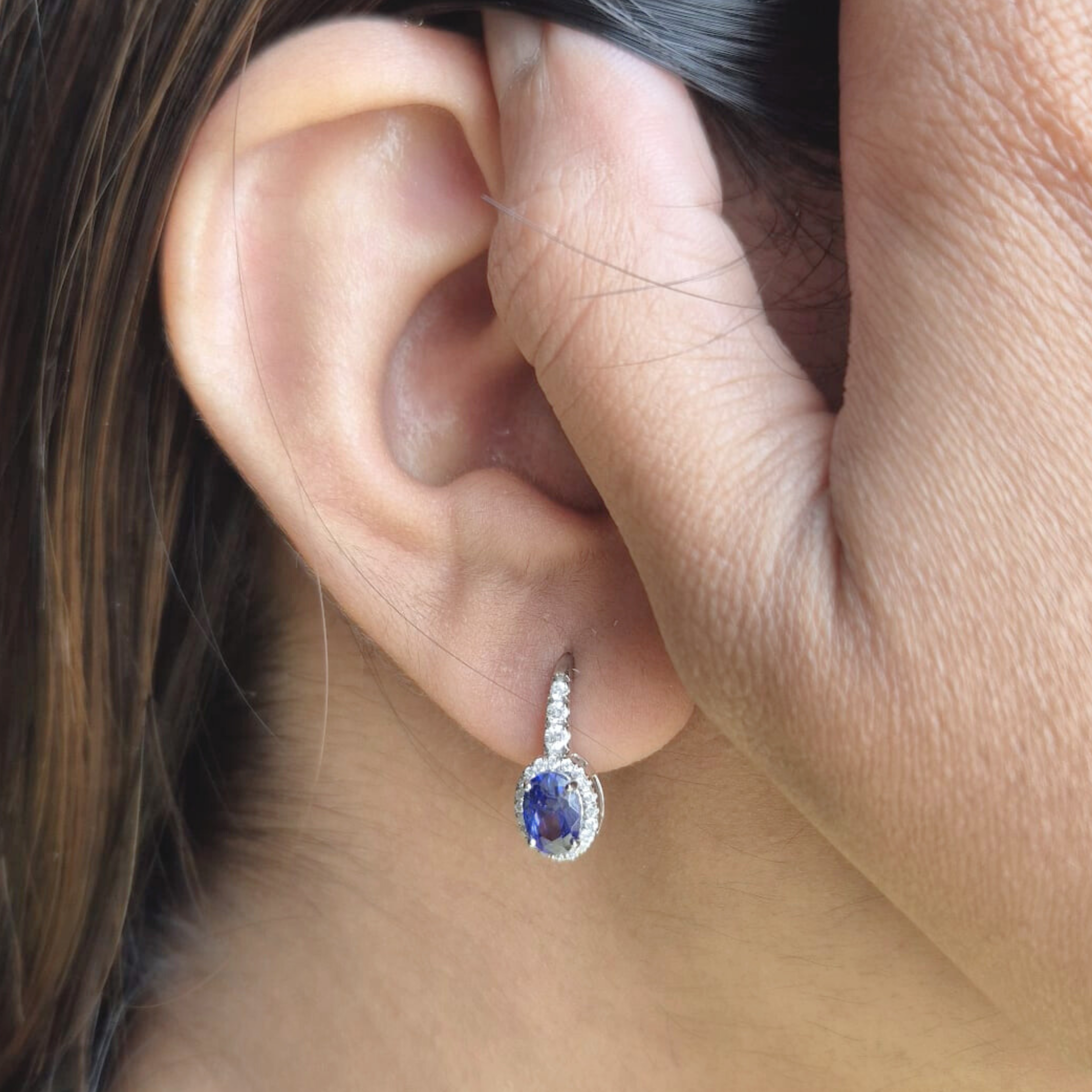 Oval Cut Halo Tanzanite Gemstone Drop Earrings