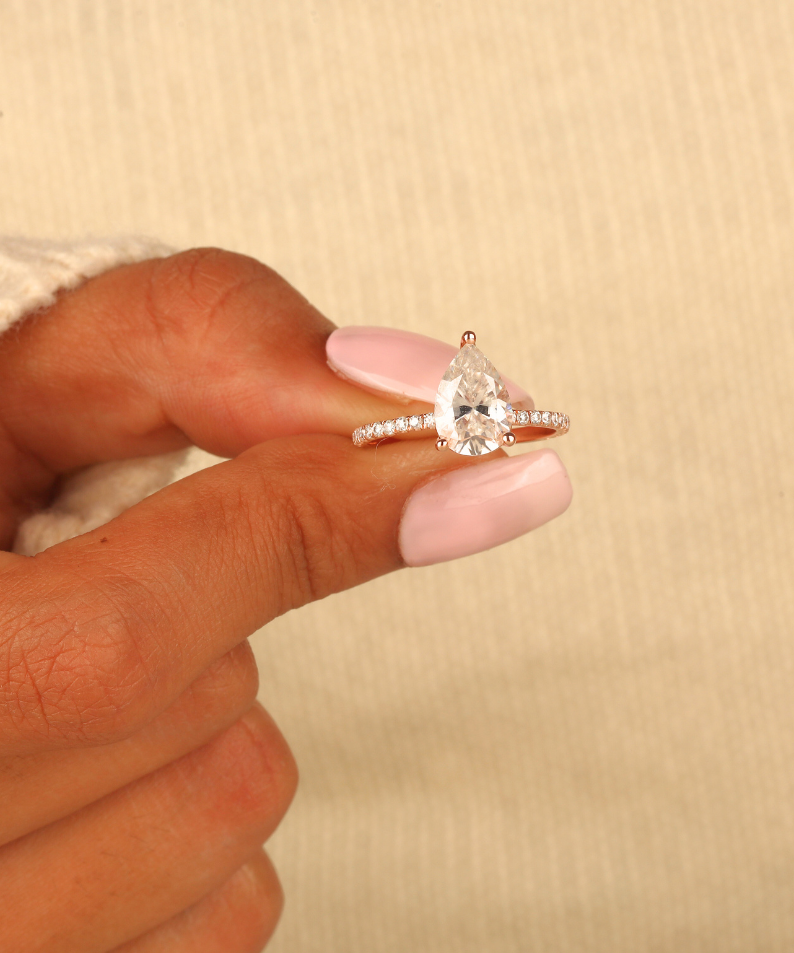 2.50 Ct Pear Cut Solitaire With Accent Moissanite Anniversary Ring