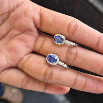 Oval Cut Halo Tanzanite Gemstone Drop Earrings