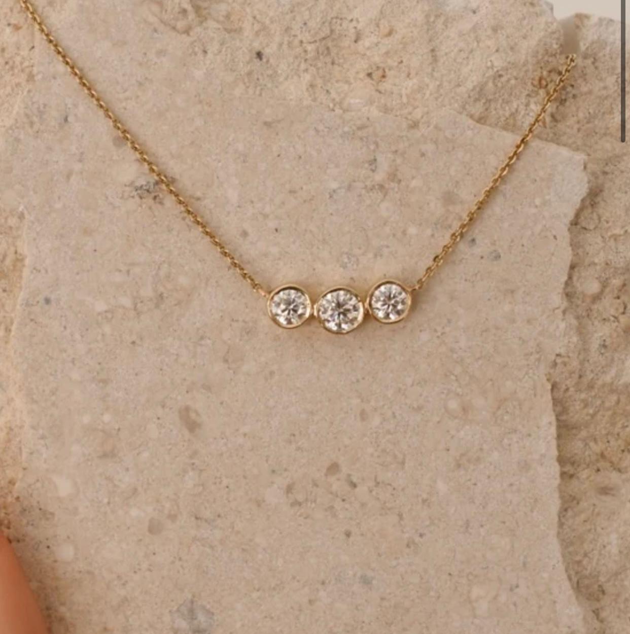 Unique Bezel Set Three Stone Round Moissanite Necklace