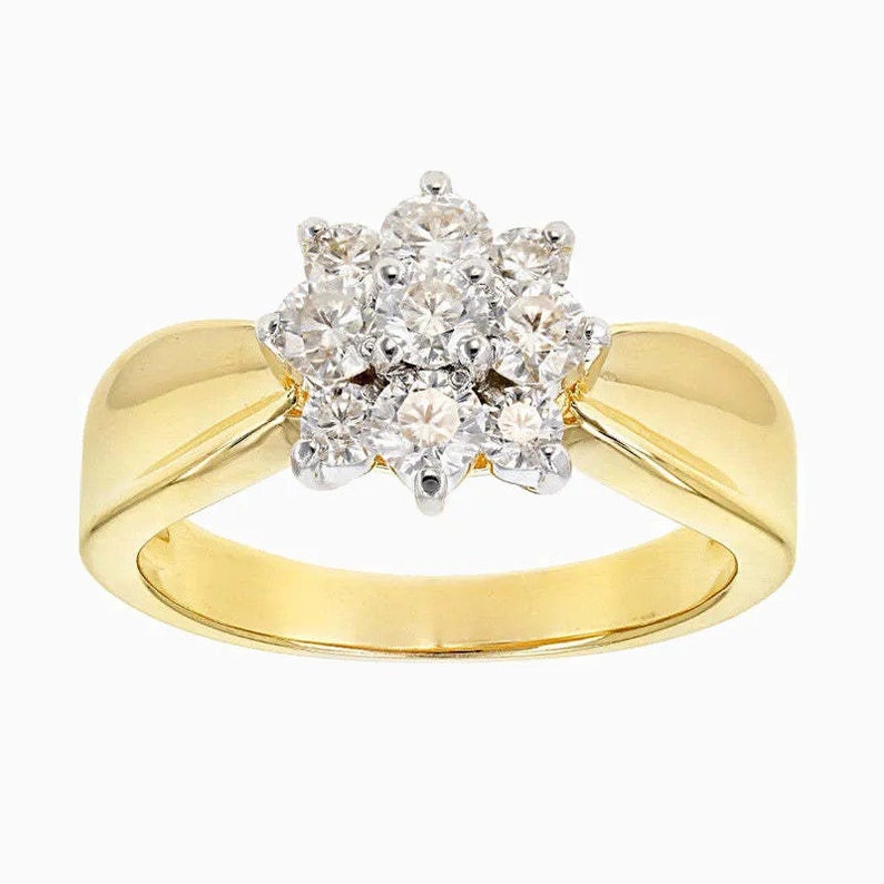 Round Moissanite Flower Shaped Engagement Ring