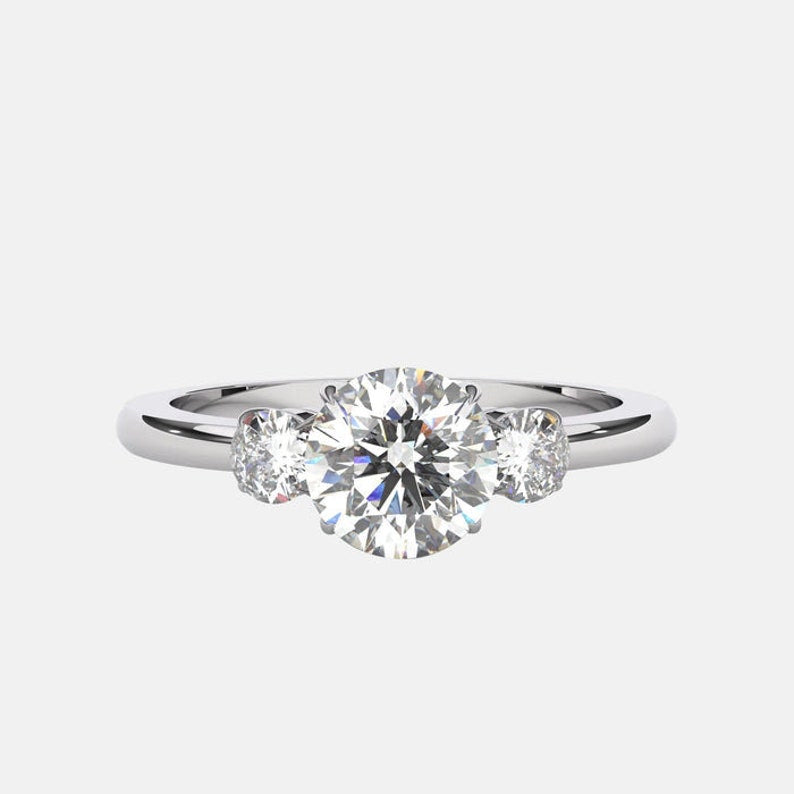 Round Cut Three Stone Moissanite Engagement Ring