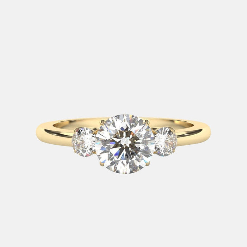 Round Cut Three Stone Moissanite Engagement Ring