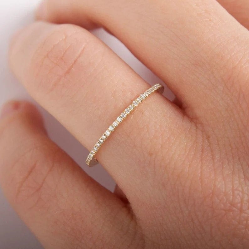 1 MM Dainty Moissanite Thin Wedding Band