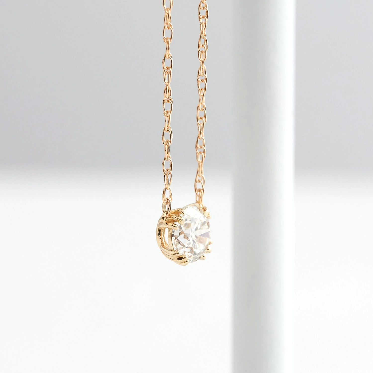 Solitaire Round Cut Moissanite Gold Necklace