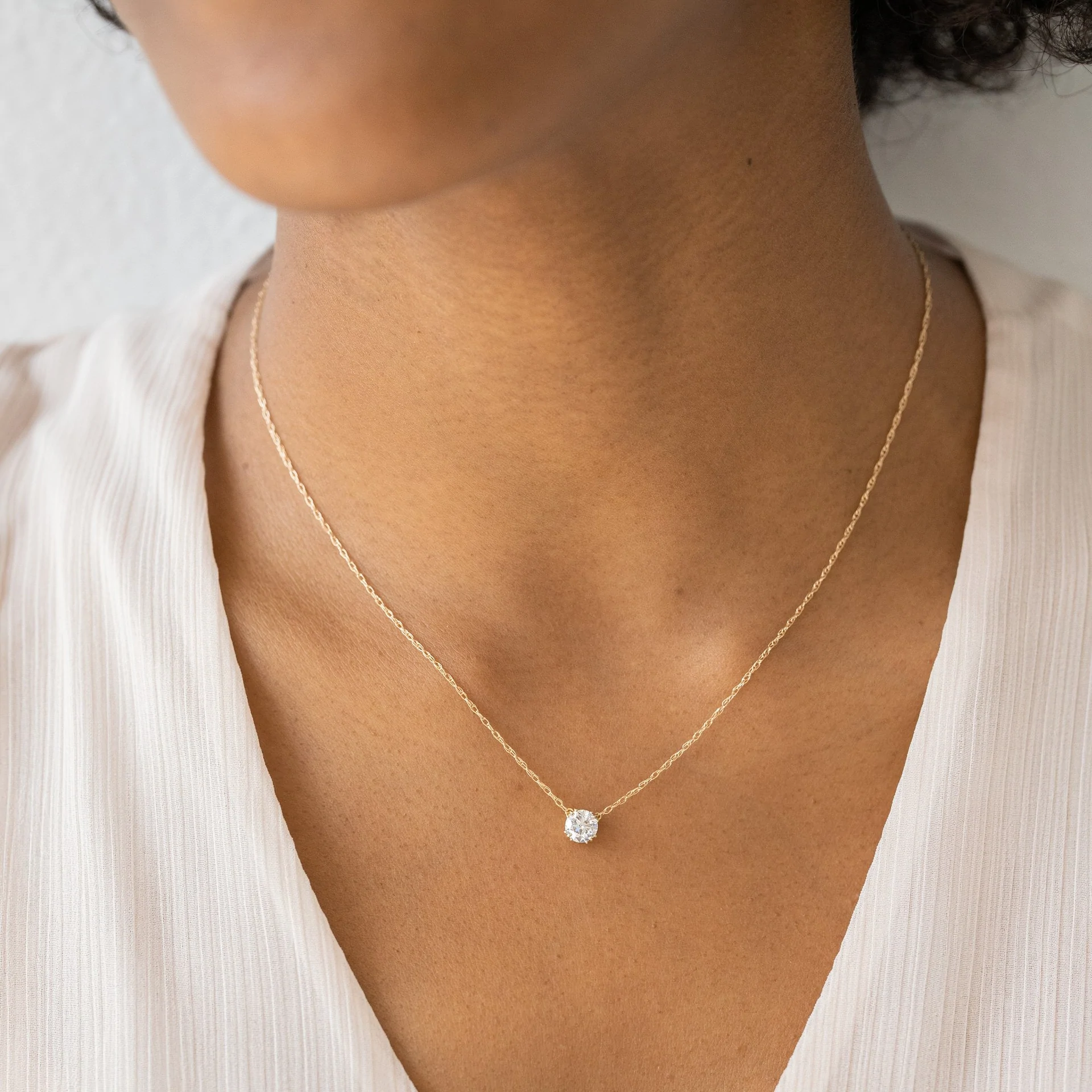 Solitaire Round Cut Moissanite Gold Necklace