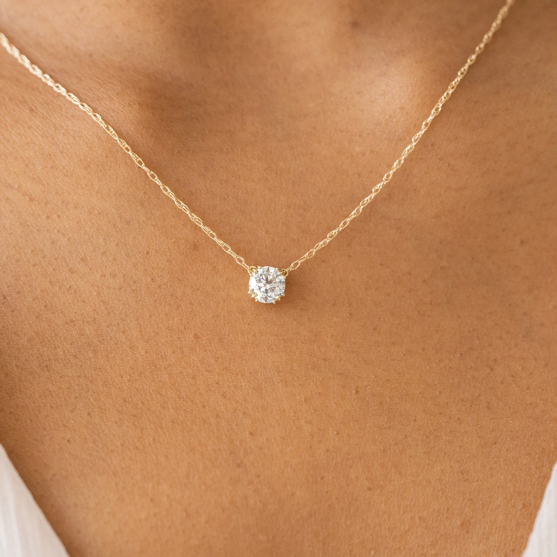 Solitaire Round Cut Moissanite Gold Necklace