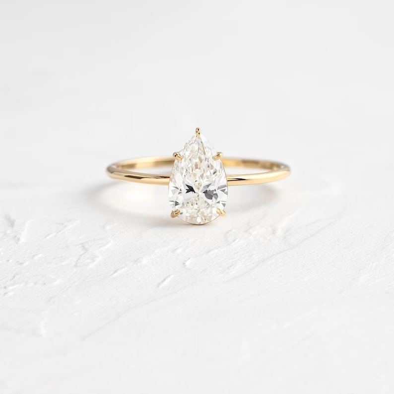 Dainty Pear Cut Solitaire Moissanite Engagement Ring