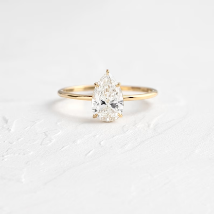 Dainty Pear Cut Solitaire Moissanite Engagement Ring