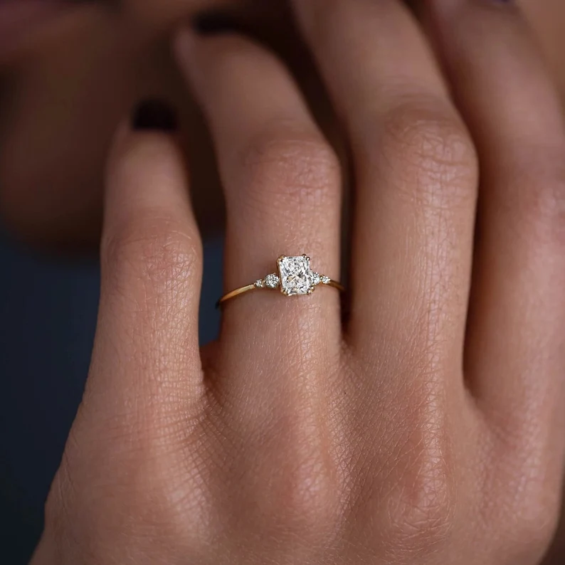 Trendy 2.00 Ct Radiant Cut Solitaire With Accent Moissanite Engagement Ring