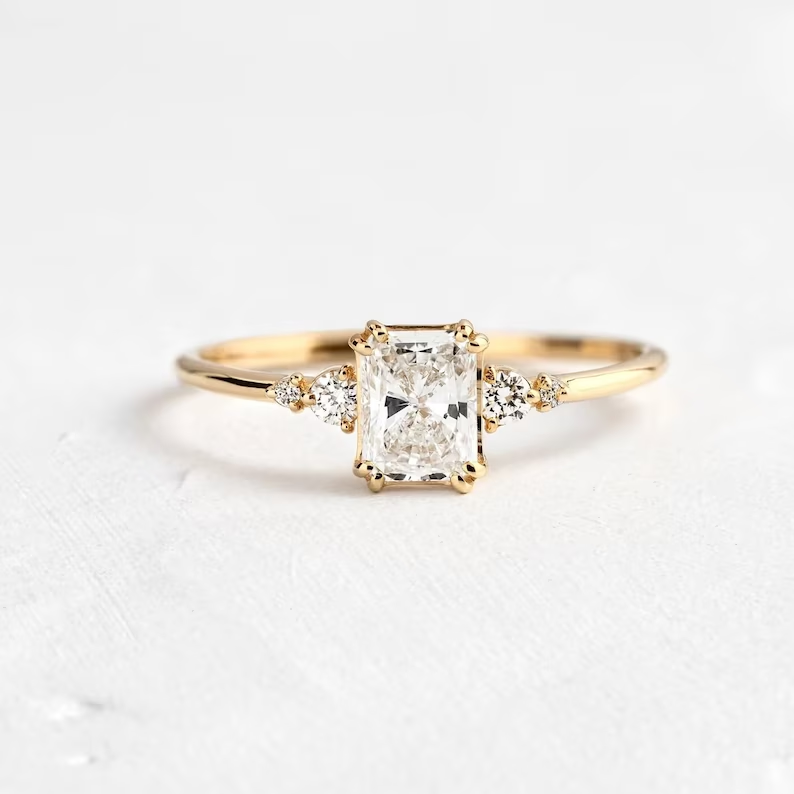 Trendy 2.00 Ct Radiant Cut Solitaire With Accent Moissanite Engagement Ring