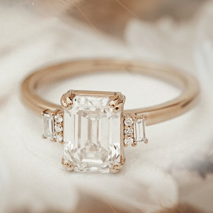 Emerald Cut Moissanite Engagement Ring In Solid Gold