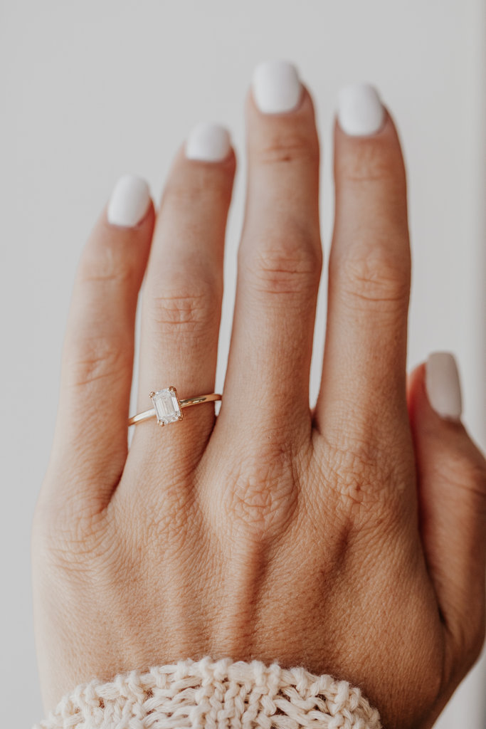 Minimalistic Emerald Cut Solitaire Moissanite Promise Ring