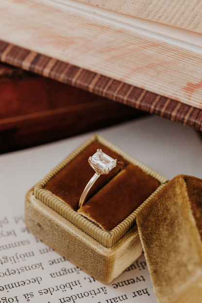 Minimalistic Emerald Cut Solitaire Moissanite Promise Ring