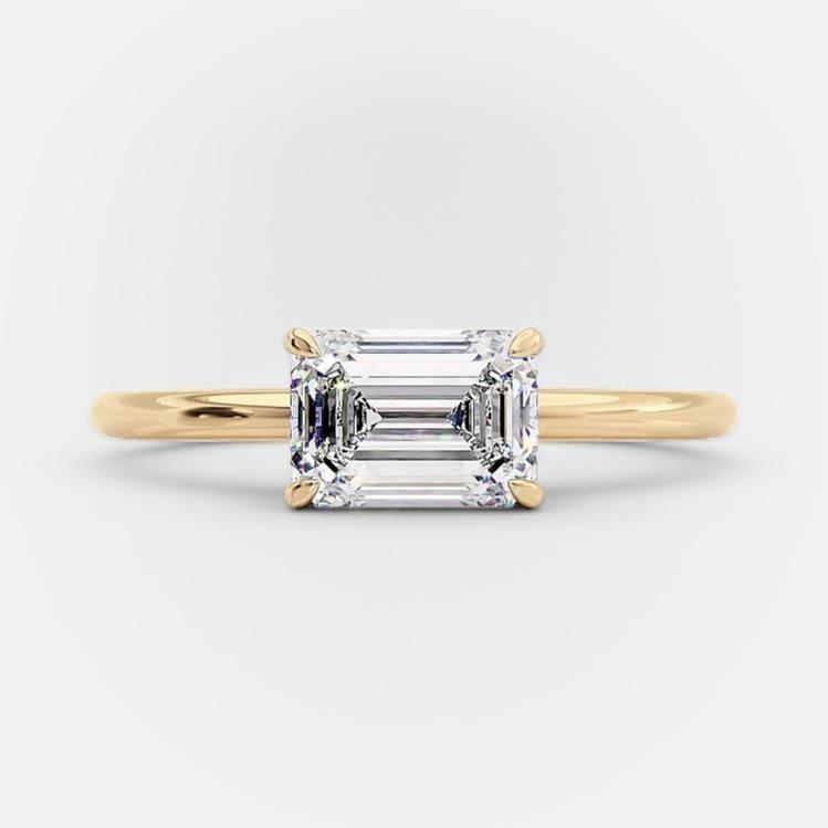 1 Ct Horizontal Emerald Cut Moissanite Engagement Ring