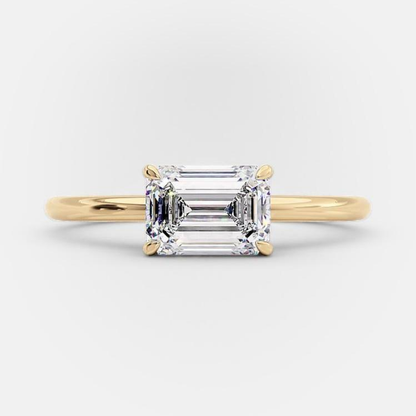 1 Ct Horizontal Emerald Cut Moissanite Engagement Ring