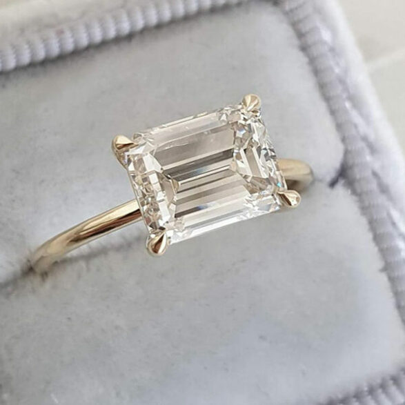 1 Ct Horizontal (Champagne-colored) Emerald Cut Moissanite Engagement Ring