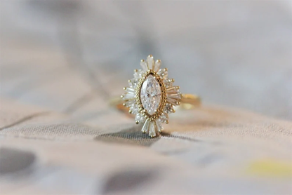 Starburst 2.00 Ct Marquise Cut Halo Moissanite Engagement Ring