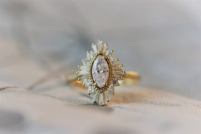 Starburst 2.00 Ct Marquise Cut Halo Moissanite Engagement Ring